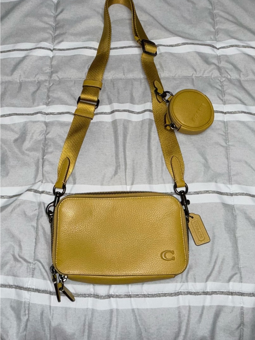 Coach Pebble Leather Crossbody in Mustard Yellow